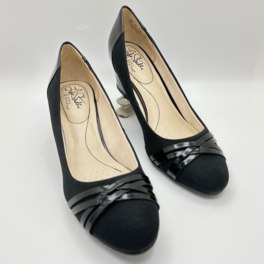 Black Heels by Life Stride Sz 8 Zunia Wedge Soft System Patent Leather